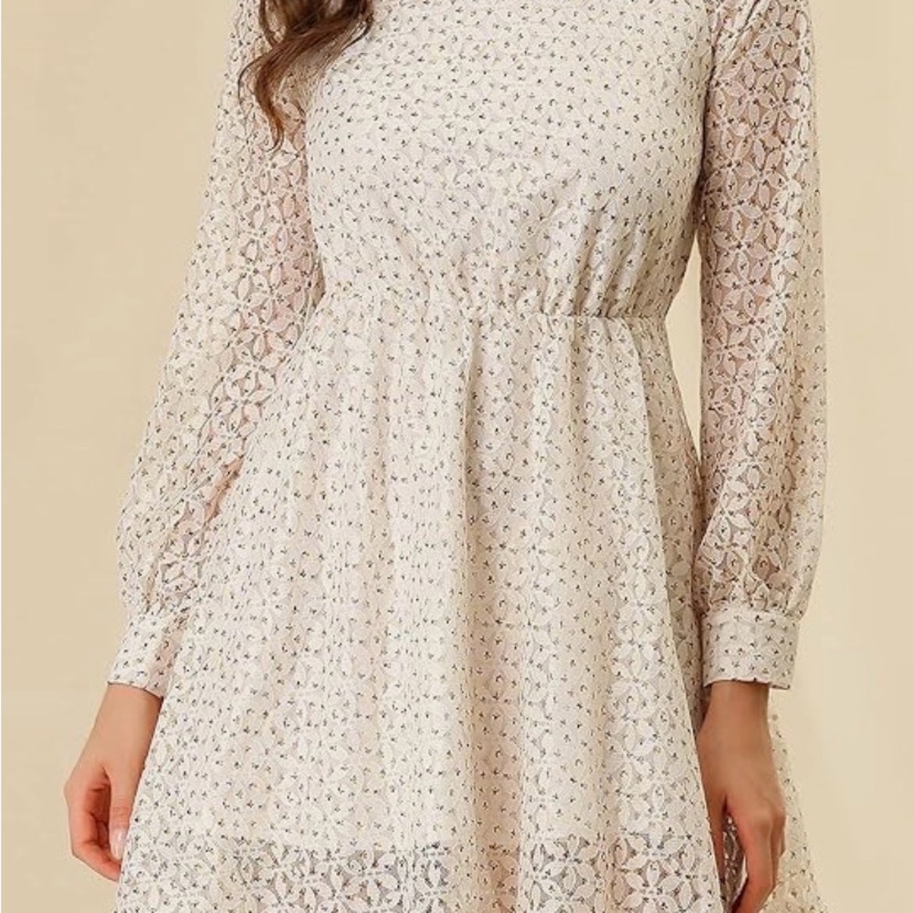 Allegra K Cream Lace Mini Dress